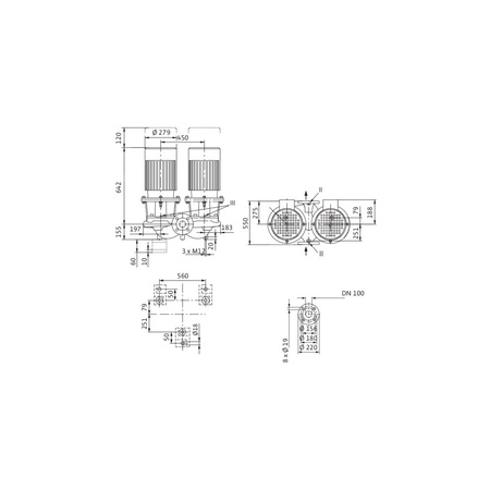Pompa obiegowa WILO CronoTwin-DL 100/220-5,5/4-S1 typu in-line z silnikiem znormalizowanym 50 Hz, moc silnika 5.5kW 11.1 A 1450 obr/min, wlot Kołnierz DN 100