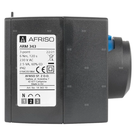 Zawór obrotowy trójdrogowy AFRISO ARV 385 Vario ProClick, mieszający, Siłownik elektryczny ARM 343, DN 32