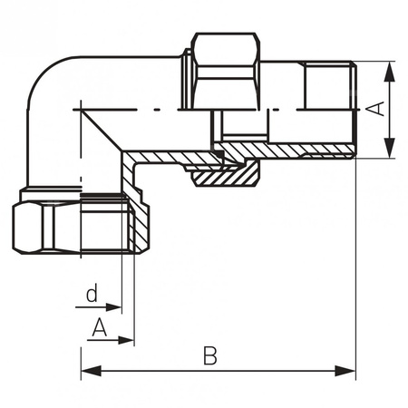 Śrubunek kątowy z oringiem 90' FERRO, mosiądz (żółty), 1'' (GW x GZ)