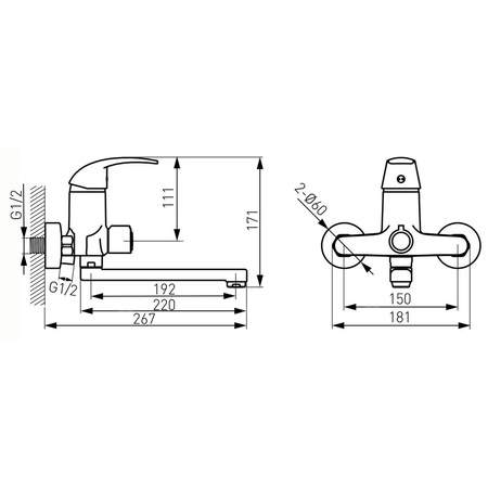 Bateria umywalkowa ścienna FERRO VASTO, chrom, z przyłączem natrysku