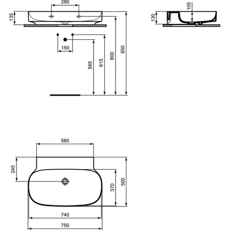 LINDA-X Umywalka 75cm B/O B/P GLOSS WHI