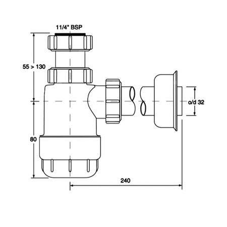 Syfon umywalkowy butelkowy "niski" 11/4"x32mm bez spustu