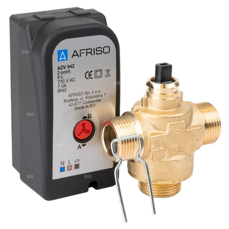 Zawór trójdrożny AFRISO AZV 642 mosiądz, średnica DN 15 gwinty zewnętrzne silnik elektryczny