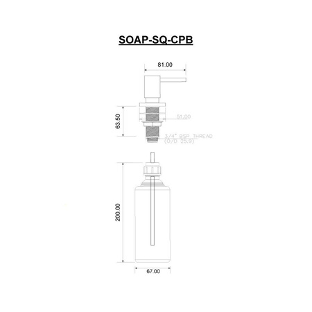 Dozownik do płynów mocowany w blacie, zlewozmywaku lub umywalce, Element dozujący mosiądz KWADRATOWY.