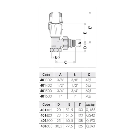 Kątowy zawór grzejnikowy do rur stalowych 3/8"