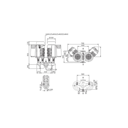 Pompa obiegowa WILO CronoTwin-DL-E 100/165-22/2 IE4 typu in-line z silnikiem znormalizowanym 50/60 Hz, moc silnika 22kW 39.9 A 2900 obr/min, wlot Kołnierz DN 100