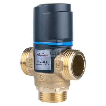 Zawór regulacyjny termostatyczny do wody ciepłej AFRISO ATM 363 ze śrubunkami mosiądz GZ 1'', DN 20, zakres temp. 35-60'C, Kvs 1.6 m3/h, maksymalna temperatura 90'C, maksymane ciśnienie 10 bar