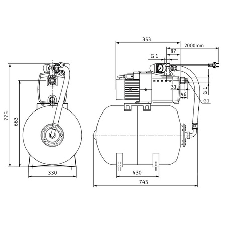Pompa do zaopatrzenia w wodę Hydrofor Wilo-HiMulti 3H100/2-23 samozasysający system zapoatrzenia w wodę z ciśnieniowym naczyniem przeponowym. Zbiornik 100l, prosta instalacja, wysokosprawna hydraulika, niskie zużycie prądu, cicha praca.