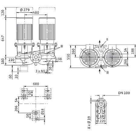 Pompa obiegowa WILO CronoTwin-DL 100/250-5,5/4-S1 typu in-line z silnikiem znormalizowanym 50 Hz, moc silnika 5.5kW 11.1 A 1450 obr/min, wlot Kołnierz DN 100