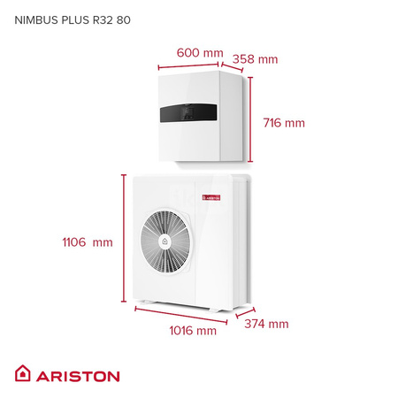 Pakiet - Pompa ciepła powietrze-woda split ARISTON NIMBUS PLUS S NET R32 7.4 kW 230 V + Moduł naścienny SENSYS HD + Moduł komunikacji internetowej (aplikacja Ariston Net)