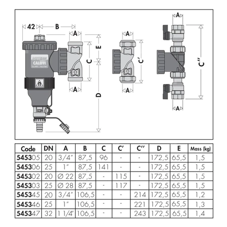 Separator CALEFFI DIRTMAG®, 3 bar / 90'C, 1'', z wkładem magnesowym