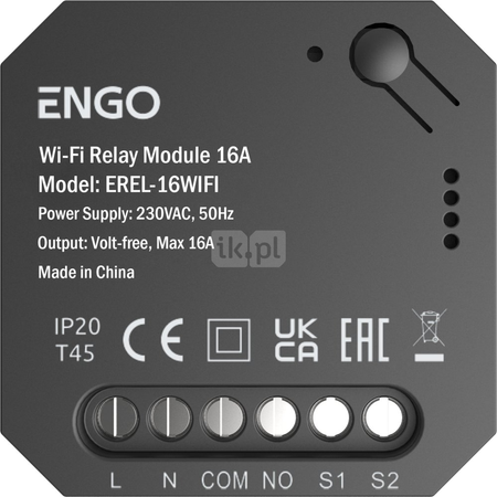 Smart Relay -   inteligentny przekaźnik WIFI do systemu ENGO Smart, 1x16A, NO-COM