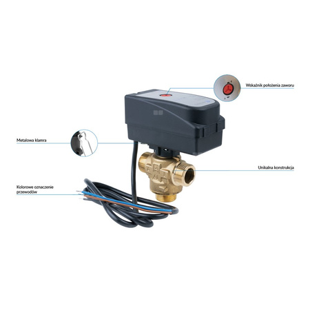 Zawór trójdrożny AFRISO AZV 642 mosiądz, średnica DN 15 gwinty zewnętrzne silnik elektryczny