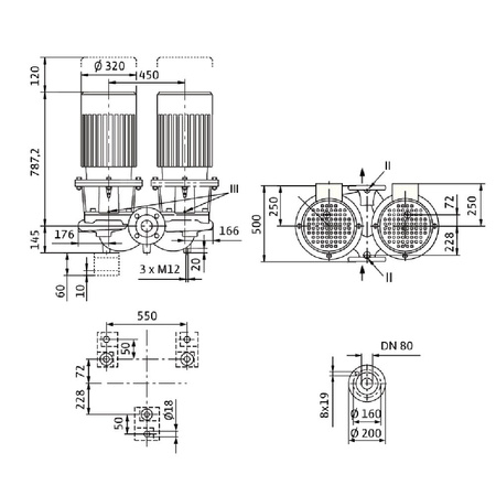 Pompa obiegowa WILO CronoTwin-DL 80/190-18,5/2-IE3 typu in-line z silnikiem znormalizowanym 50 Hz, moc silnika 18.5kW 31.8 A 2900 obr/min, wlot Kołnierz DN 80