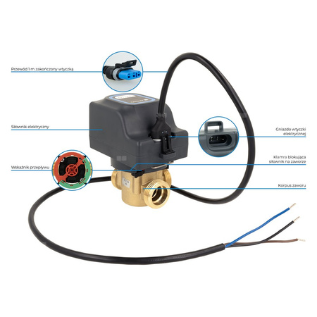 Zawór 3-drogowy AZV 647, G1" kątowe, DN20, Kvs 5,5, 230 V AC, AB-B