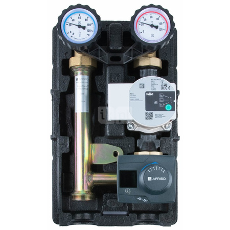 Grupa pompowa AFRISO PrimoTherm K 180-2 DN 25 WP 3-WM-R GZ x GW 1 1/2'' x 1'', z zaworem mieszającym, z izolacją, z pompą obiegową Wilo Para SC 25/6