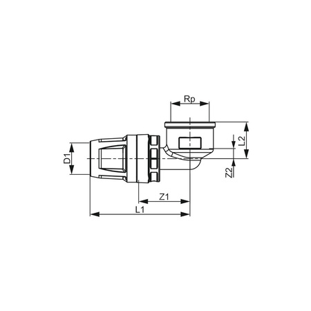 Mufa 90' TECE logo Dwuczęściowy, mosiądz, 16 mm x 1/2'' (pz x GW)