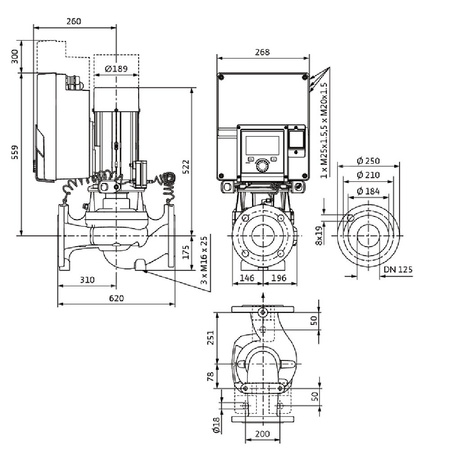 Pompa obiegowa WILO Stratos GIGA 2.0-I 125/1-7/2,2-R1-S1 typu in-line z silnikiem znormalizowanym 50/60 Hz, moc silnika 2.1kW 3.6 A 1410 obr/min, wlot Kołnierz DN 125