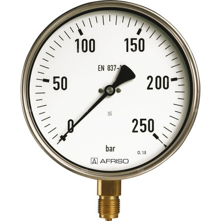 Manometr z rurką Bourdona AFRISO RF przemysłowy D411 0/1000 bar ekscentryczne G1/2B fi 100 mm, kl. 1,0%