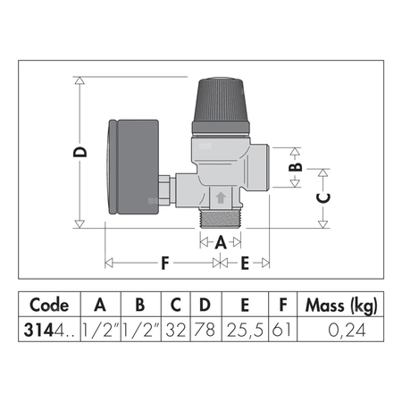 Zawór przelewowy CALEFFI 314 mosiądz 8 bar GZ x GW 1/2''