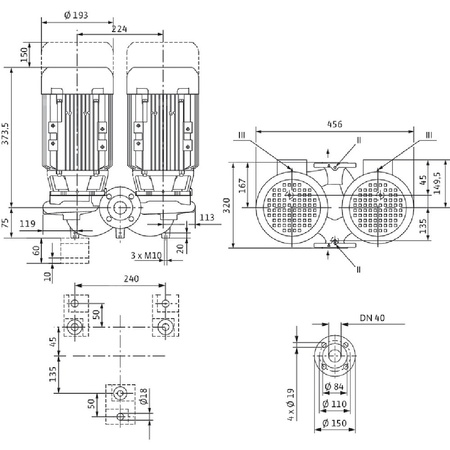 Pompa obiegowa WILO VeroTwin-DPL 40/130-2,2/2-IE3 typu in-line z silnikiem znormalizowanym 50 Hz, moc silnika 2.2kW 4.5 A 2900 obr/min, wlot Kołnierz DN 40