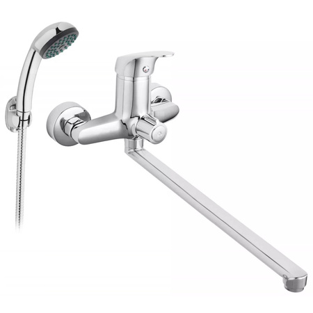 Bateria wannowo-umywalkowa ścienna FERRO ONE, chrom, z przyłączem natrysku, z zestawem natryskowym
