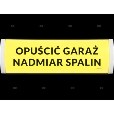 Tablica ostrzegawcza TP-42/H2, "OPUŚCIĆ GARAŻ NADMIAR SPALIN", zasilanie 230V