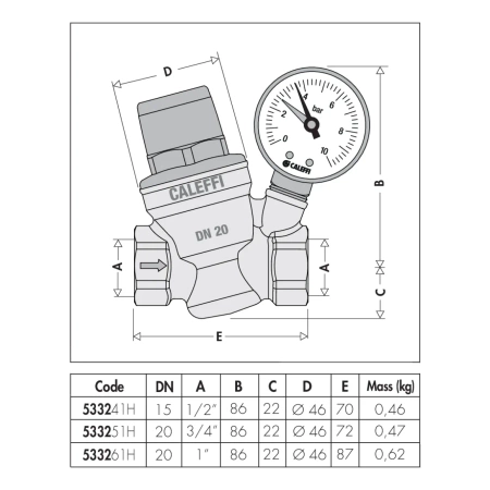 Reduktor ciśnienia 1-5,5 bar. 1/2" /20 -CALEFFI