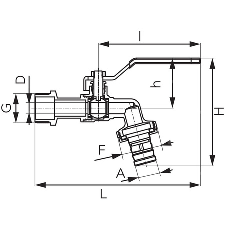Zawór kulowy FERRO F-Comfort czerpalny 1/2'' x 3/4'' GZ x złączka do węża, uchwyt: dźwignia