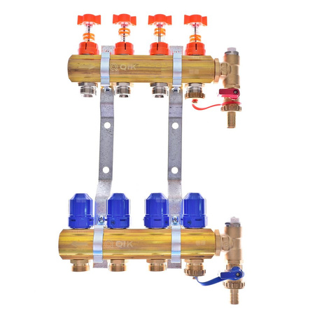 Rozdzielacz do ogrzewania podłogowego QIK Optimo BASIC III - RMSZT-2-50 10-obieg. mosiądz gw 1'' x gz 3/4'' + przepływomierz