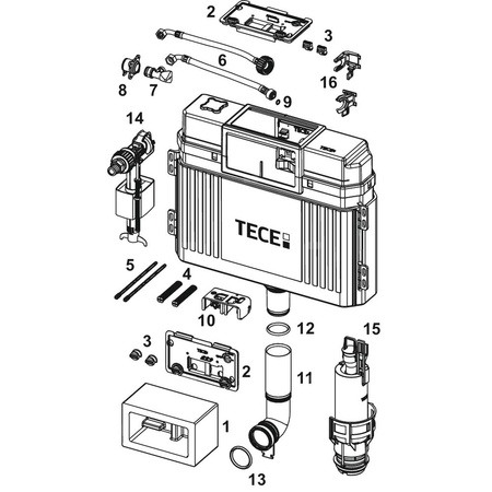 Spłuczka podtynkowaTECETECE, 513 x 499 x 141 mm, uruchamiana od góry, uruchamiana od przodu, z kolanem odpływowym 185mm