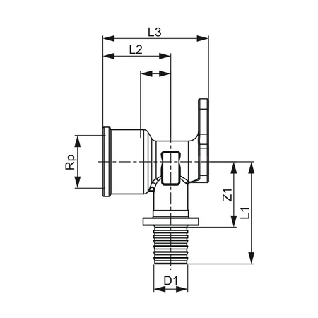 Kolano naścienne 90' TECE flex, mosiądz, 16 mm x 1/2'' (zz x GW)