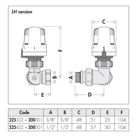 3-osiowy grzejnikowy zawór termostatyczny do rur stalowych (i miedzianych z serią 441). Wykonanie lewe 1/2"