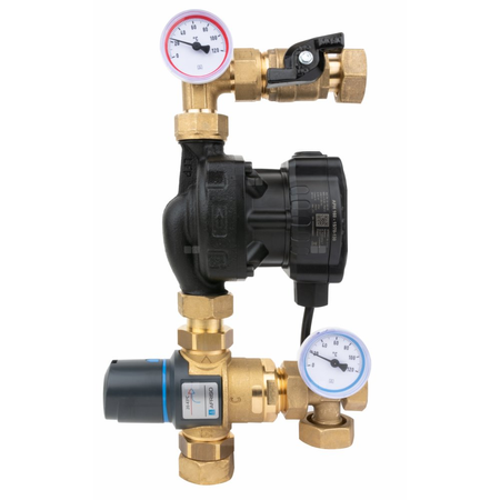 Grupa pompowa AFRISO BTU 502 AP nakrętka x nakrętka 1'' x 1'', z zaworem termostatycznym, z pompą obiegową AFRISO APH 160 15-7/130 mm