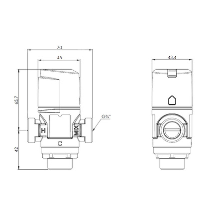 Zawór regulacyjny termostatyczny do wody ciepłej AFRISO ATM 343 mosiądz GZ 3/4'', DN 15, zakres temp. 35-60'C, Kvs 1.6 m3/h, maksymalna temperatura 90'C, maksymane ciśnienie 10 bar