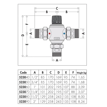 Regulowany termostatyczny zawór mieszający z wymiennym wkładem do systemów scentralizowanych 2"