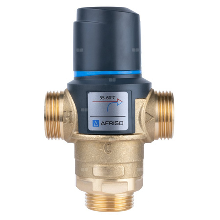 Zawór regulacyjny termostatyczny do wody ciepłej AFRISO ATM 763 mosiądz GZ 1'', DN 20, zakres temp. 35-60'C, Kvs 3.2 m3/h, maksymalna temperatura 110'C, maksymane ciśnienie 10 bar