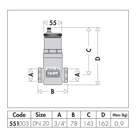 Separator CALEFFI DISCAL, 10 bar / 110'C, 3/4'' (GW)