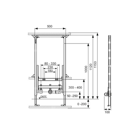 Stelaż podtynkowy do bidetu TECE profil, 1120 x 500 x 100 mm, regulacja wysokości