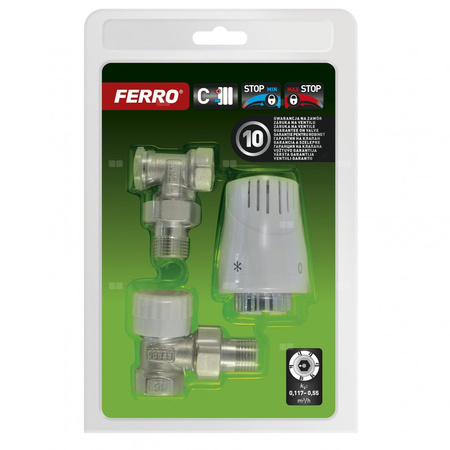 Komplet termostatyczny kątowy z zaworem z nastawą wstępną