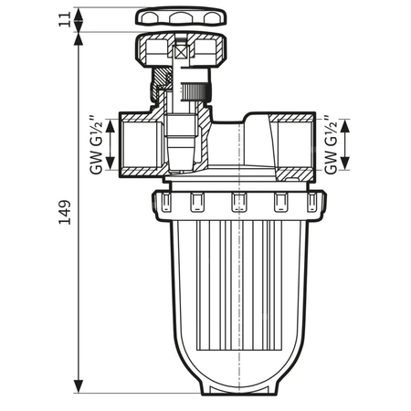 Filtr olejowy AFRISO V 1/2 - 500 Stjednorurowy fi 1/2''/1/2'' GW x GW, z wkładem stalowym, maks. przepływ 500 l/h