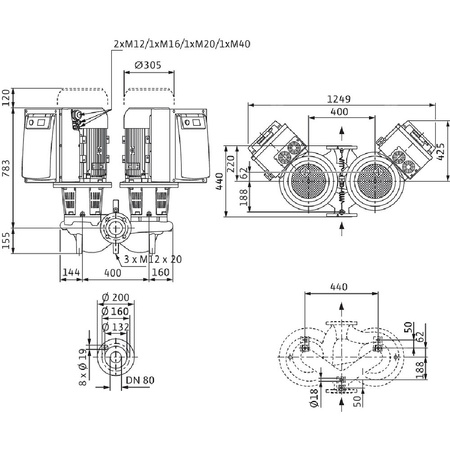 Pompa obiegowa WILO CronoTwin-DL-E 80/160-11/2 IE4 typu in-line z silnikiem znormalizowanym 50/60 Hz, moc silnika 11kW 20.6 A 2900 obr/min, wlot Kołnierz DN 80