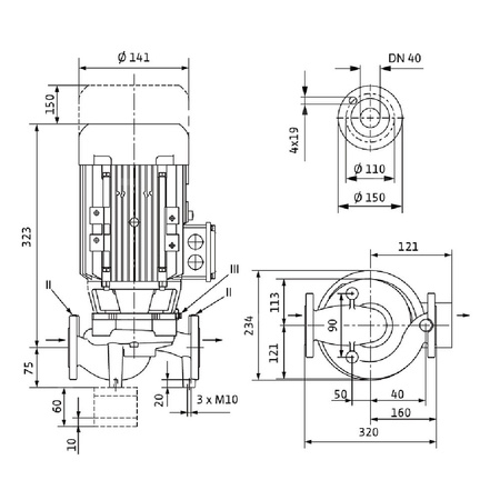 Pompa obiegowa WILO VeroLine-IPL 40/160-0,37/4 typu in-line z silnikiem znormalizowanym 50 Hz, moc silnika 0.37kW 1.06 A 1450 obr/min, wlot Kołnierz DN 40