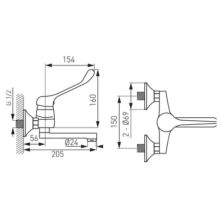 Bateria umywalkowa ścienna FERRO VASTO MEDICO, chrom