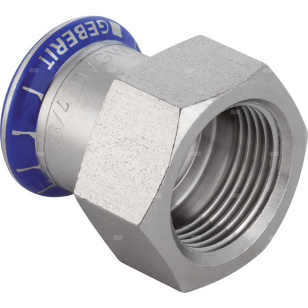 Złącze GEBERIT Mapress Edelstahl FKM przejściowe, stal nierdzewna, 3/4'' x 18 mm (GW x mufa zaprasowywana), (głębokość: 1.5 mm) z uszczelką