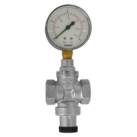 Regulator ciśnienia wody FERRO mosiądz (niklowany), GW 3/4'', 16 bar