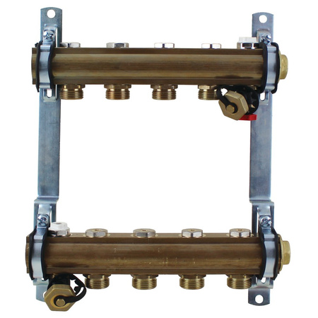 Rozdzielacz do ogrzewania podłogowego HERZ 11-obieg. mosiądz GW 1'' x GZ 3/4'' + zawór napełn/spust + odpowietrznik
