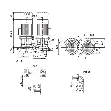 Pompa obiegowa WILO CronoTwin-DL 32/170-4/2-IE3 typu in-line z silnikiem znormalizowanym 50 Hz, moc silnika 4kW 7.75 A 2900 obr/min, wlot Kołnierz DN 32