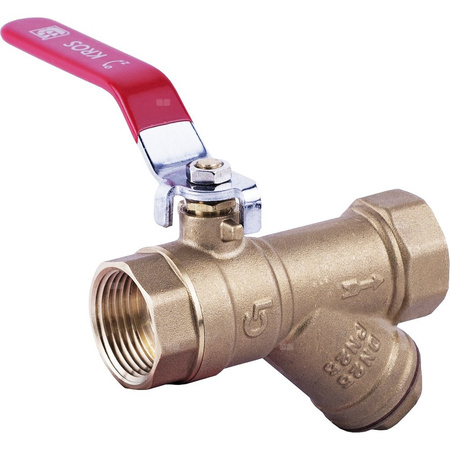 Zawór kulowy PERFEXIM KX06 mosiądz niklowany, PN10 1'' gw x gw z filtrem skośnym, uchwyt: dźwignia