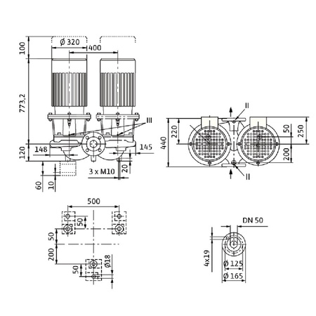 Pompa obiegowa WILO CronoTwin-DL 50/220-15/2-IE3 typu in-line z silnikiem znormalizowanym 50 Hz, moc silnika 15kW 26.8 A 2900 obr/min, wlot Kołnierz DN 50